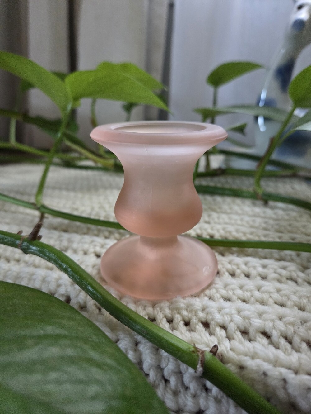 Pink Frosted Glass Candle Holder - Unbranded
